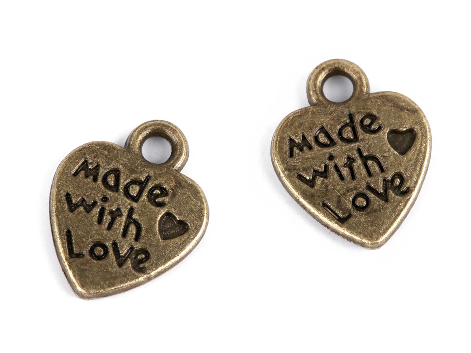 Prívesok srdce Made with love 10x12 mm - 10 ks