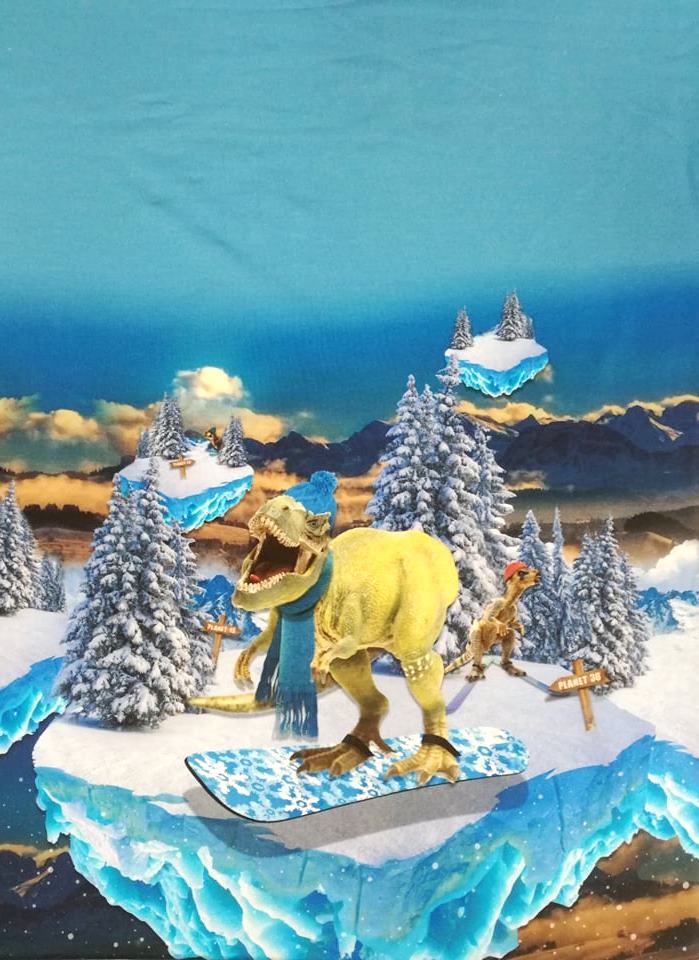 PANEL - DINOSAURUS NA SNOWBOARDE - ÚPLET - 50x75 cm!!!