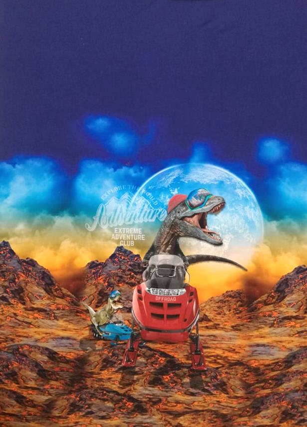 PANEL - DINOSAURUS NA SKÚTRI - ÚPLET - 50x75 cm!!!