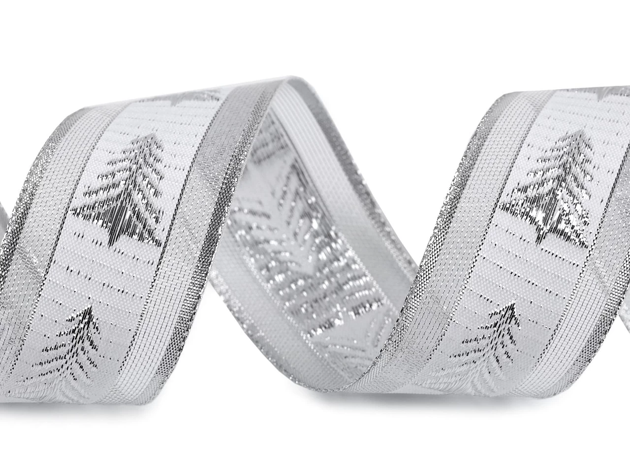 Vianočná stuha stromček s lurexom šírka 40 mm - 2 m