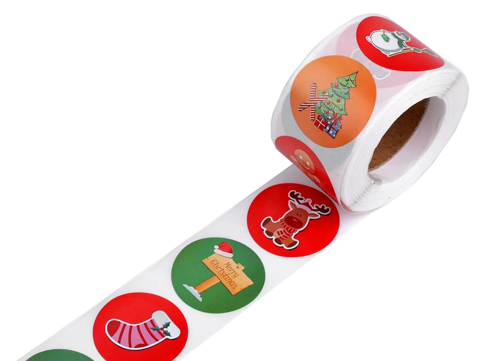  Papierové samolepky vianočné Ø38 mm-1 rolka 