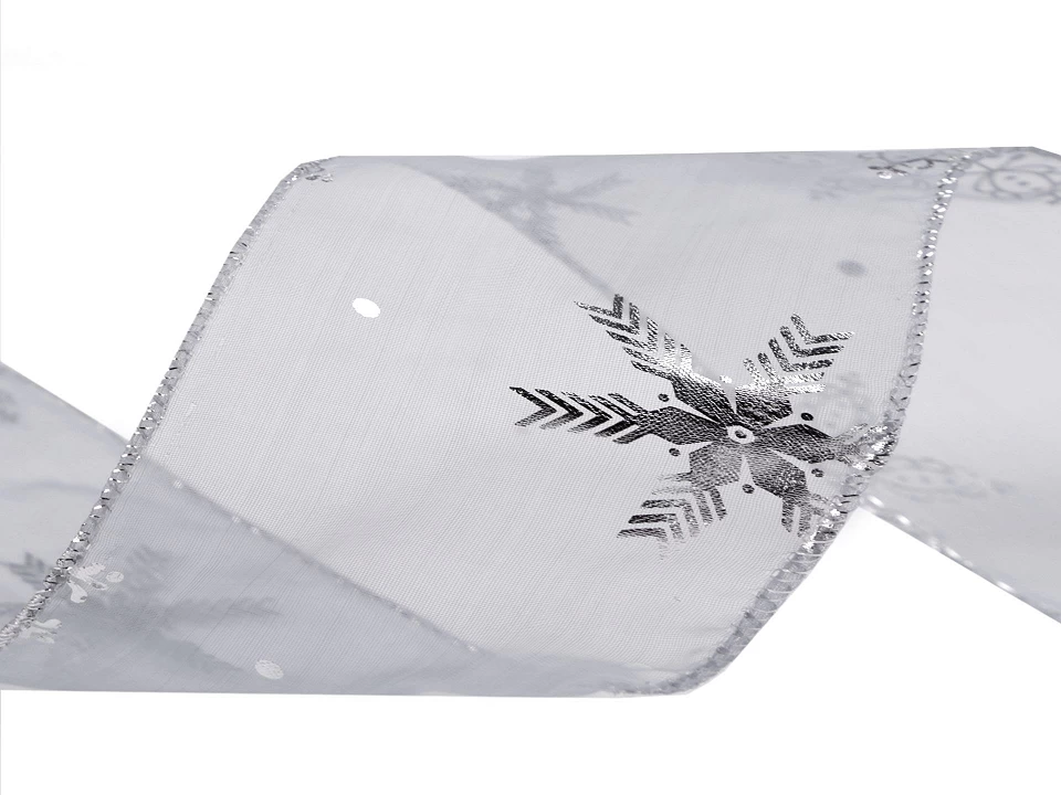 Vianočná organzová stuha metalické vločky šírka 60 mm - 2 m