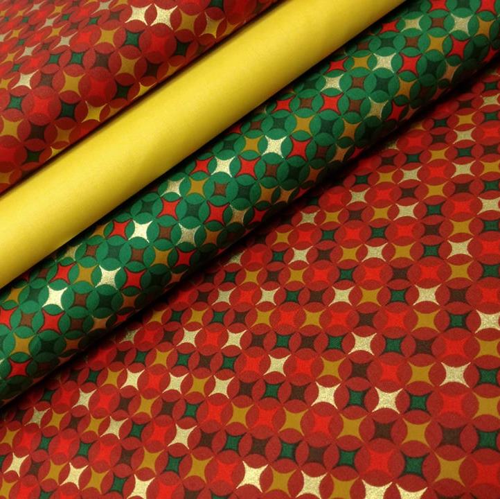 HVIEZDIČKY V ORNAMENTOCH NA BORDOVEJ BAVLNE- ZLATOTLAČ