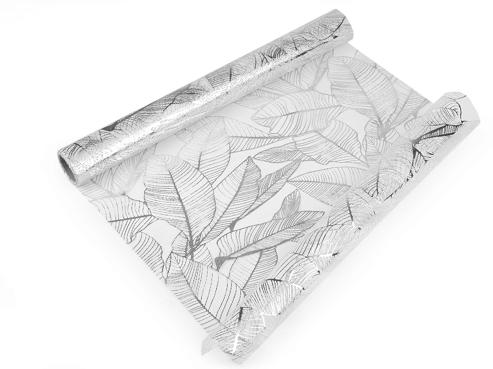 Tyl dekoračný metalický listy šírka 48 cm-4,5m