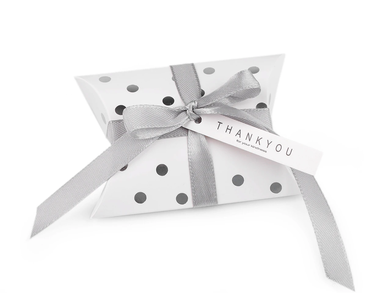 Papierová krabička so stuhou a visačkou 6,5x9 cm bodky - 2 ks