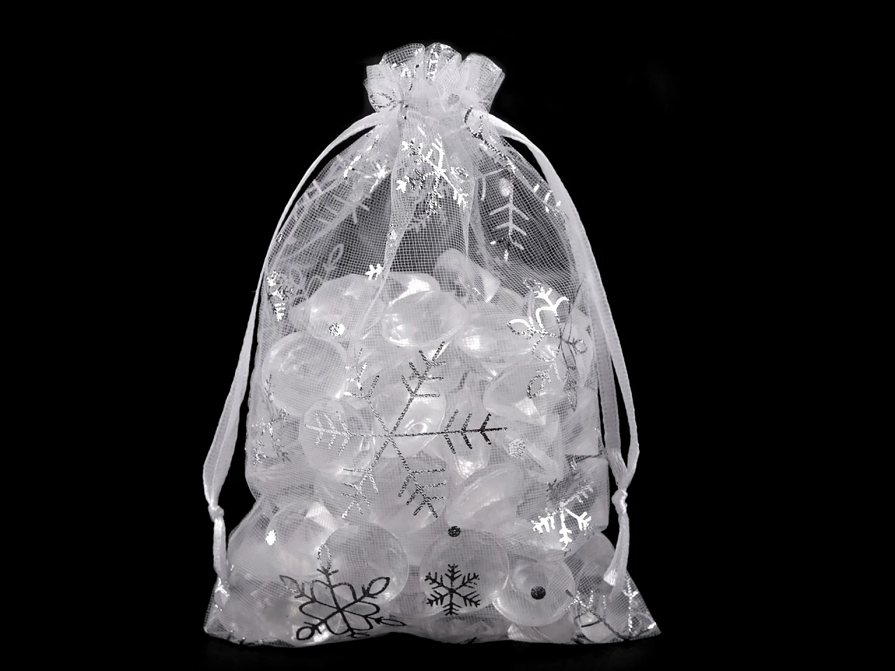 Darčekové vrecúško vločky 10x15 cm organza - 10 ks