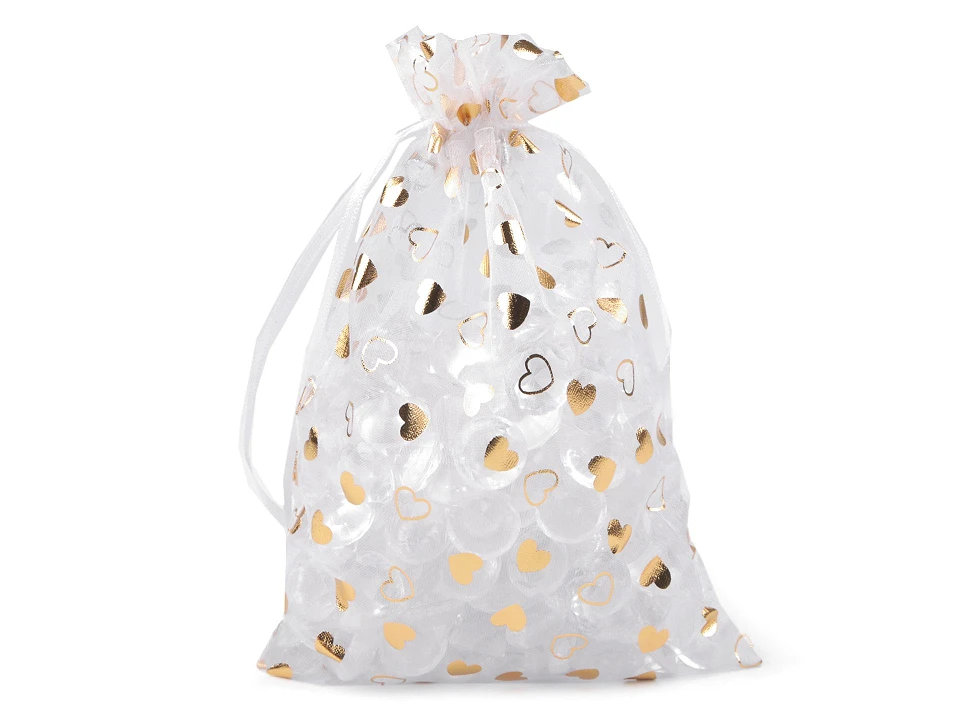Darčekové vrecúško 14x21 cm organza so srdiečkami - 1 ks