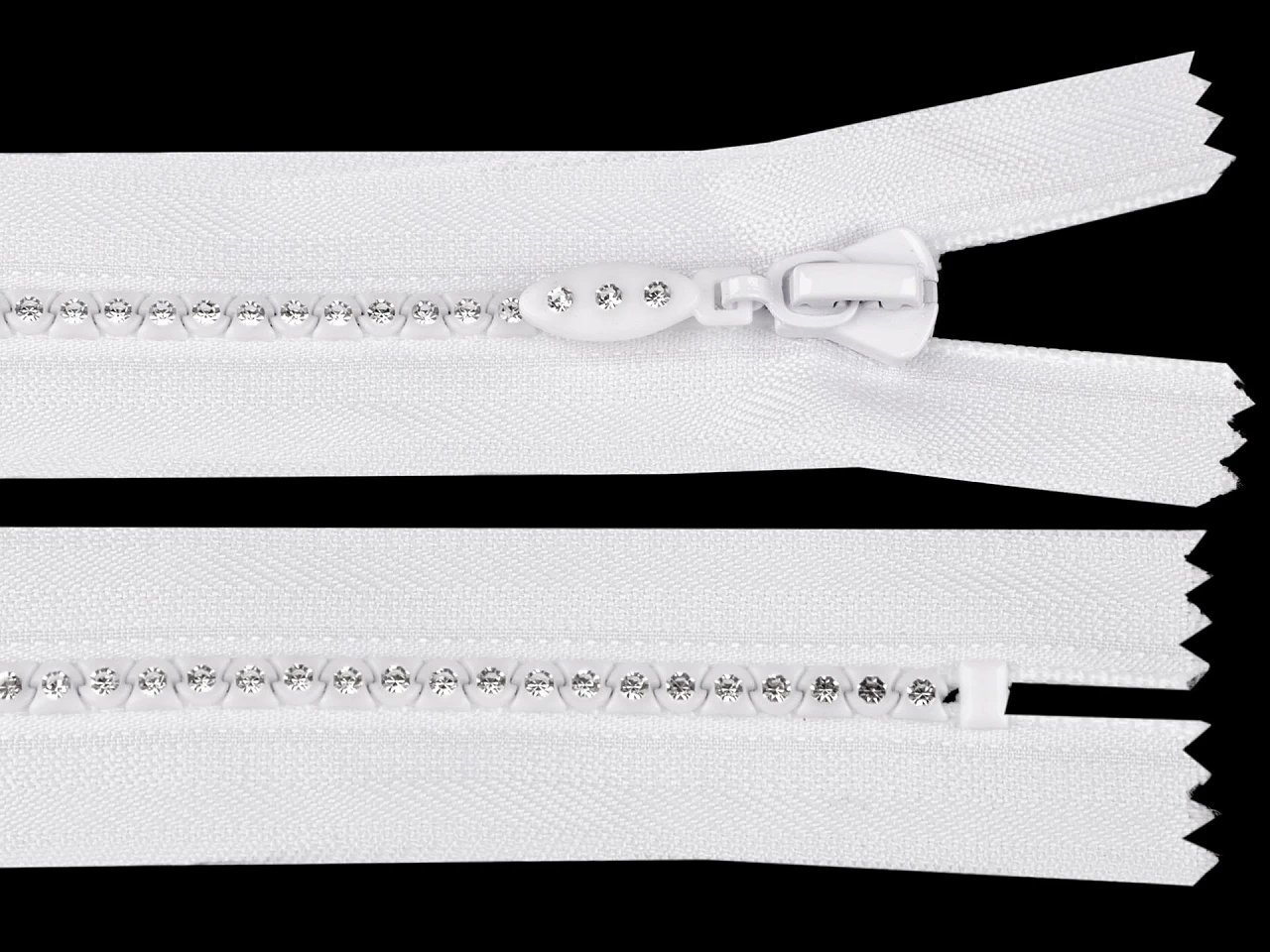 Kostený zips No 4 dĺžka 25 cm so štrasovými kamienkami