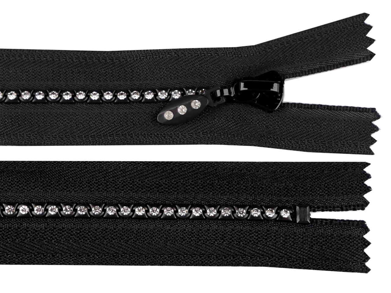 Kostený zips No 4 dĺžka 25 cm so štrasovými kamienkami