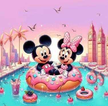 PANEL - MICKEY A MINNIE V BAZÉNE NA ÚPLETE - 45x55cm!!!