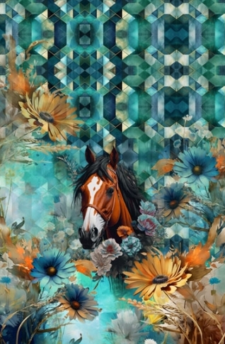 PANEL - KÔŇ A KVETY NA ÚPLETE - 50x75 cm!!!