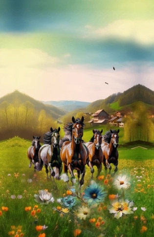 PANEL - STÁDO KONÍ NA ÚPLETE - 50x75 cm!!!