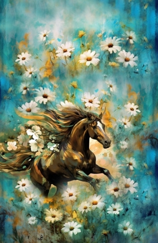 PANEL - KONÍK A KVETY NA ÚPLETE - 50x75 cm!!!