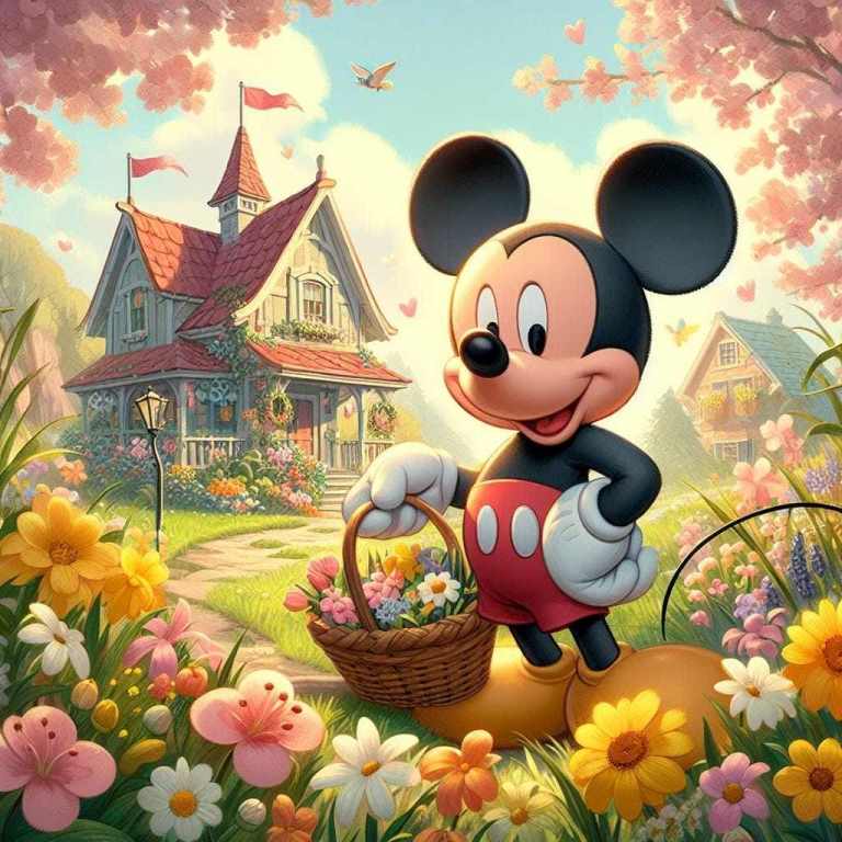 PANEL - MICKEY MOUSE S KOŠÍKOM NA ÚPLETE - 45x55cm!!!
