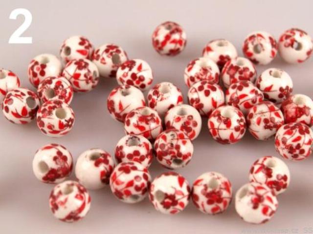 Porcelánové koráliky s kvetmi Ø6 mm - 10 ks