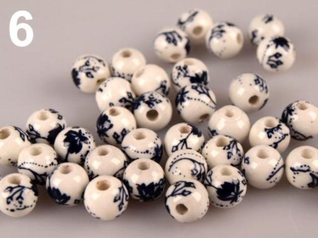 Porcelánové koráliky s kvetmi Ø6 mm - 10 ks