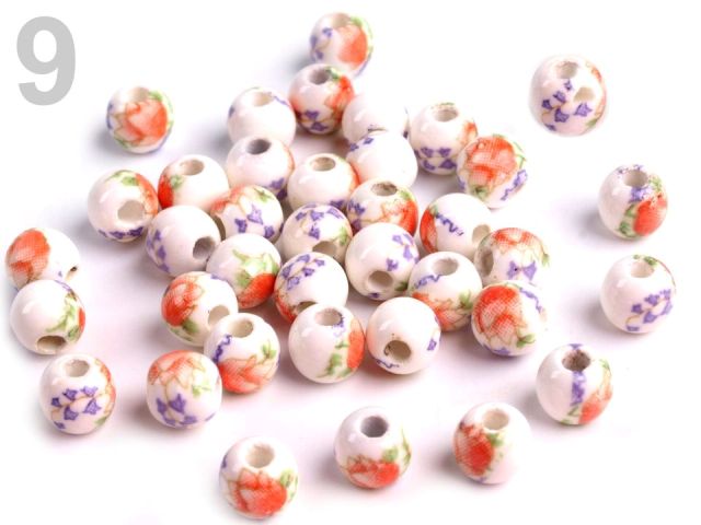 Porcelánové koráliky s kvetmi Ø6 mm - 10 ks