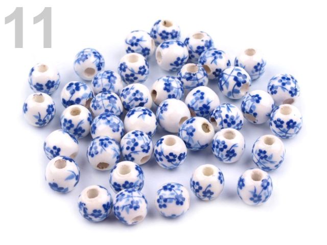 Porcelánové koráliky s kvetmi Ø6 mm - 10 ks