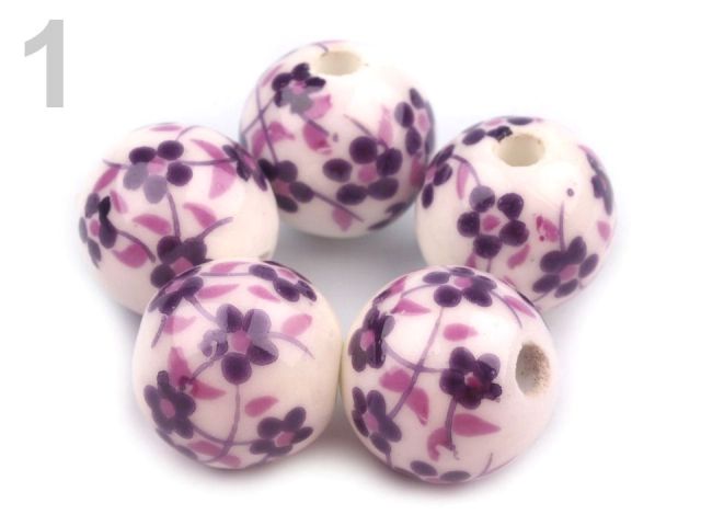 Porcelánové koráliky s kvetmi Ø12 mm - 5 ks