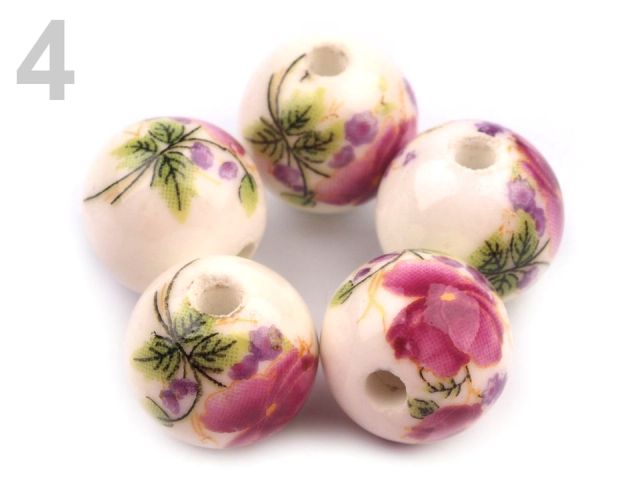 Porcelánové koráliky s kvetmi Ø12 mm - 5 ks