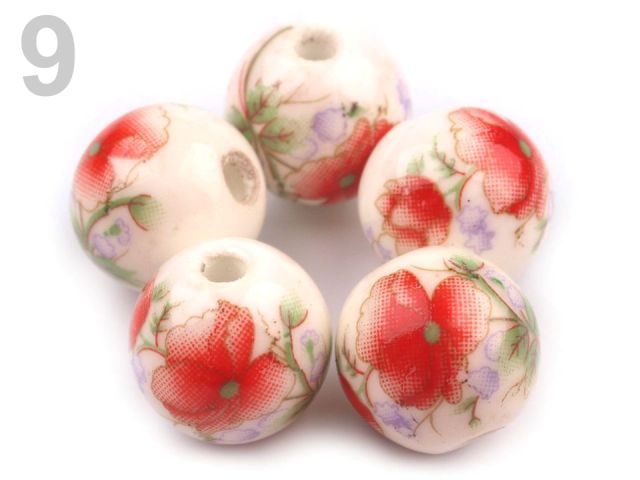 Porcelánové koráliky s kvetmi Ø12 mm - 5 ks