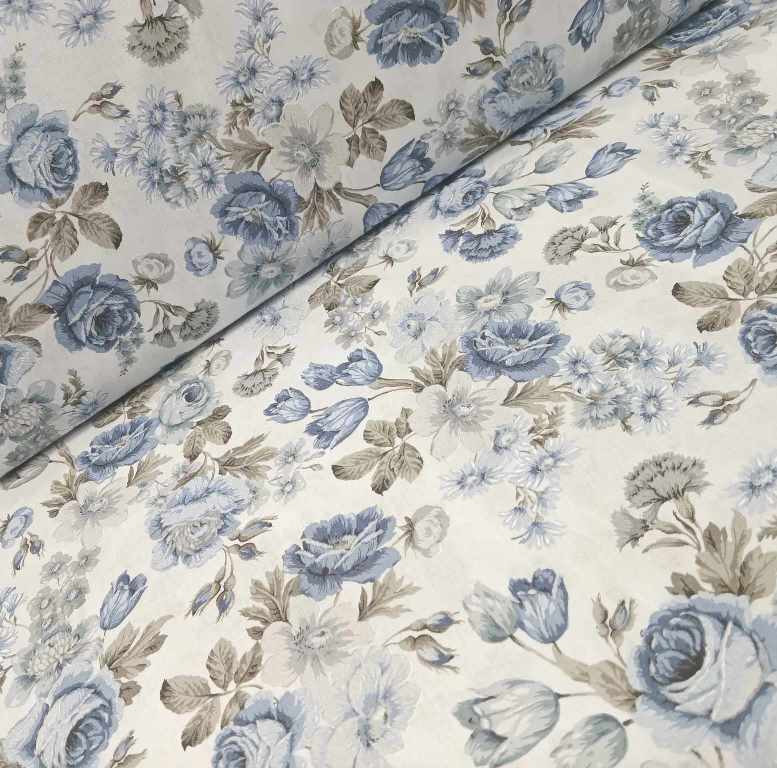 MODRÉ KYTICE DE LUXE NA BAVLNE šírka 280cm!!!