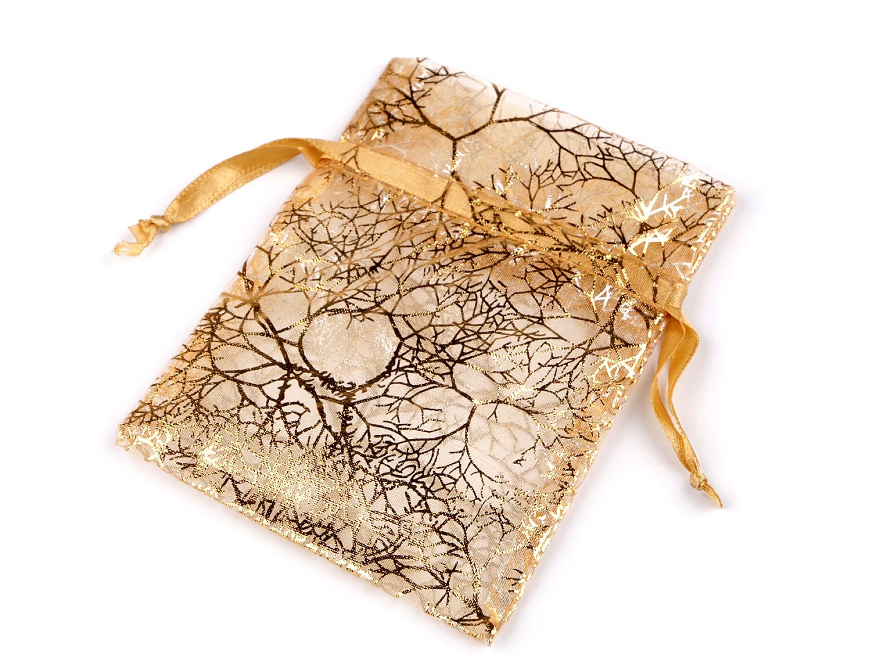Darčekové vrecúško zlaté vetvičky / strom 10x13 cm organza- 10ks