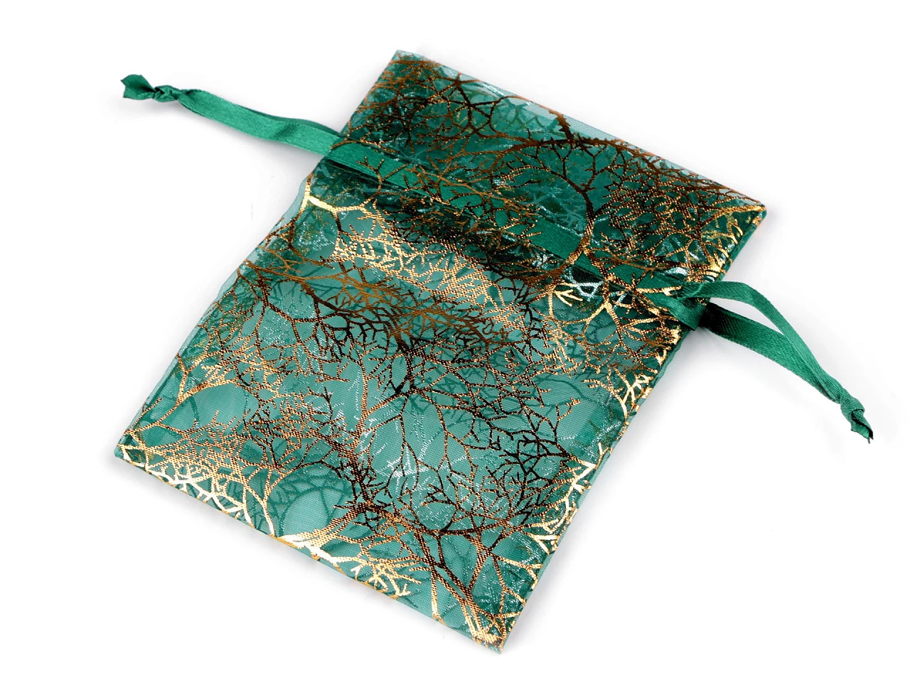 Darčekové vrecúško zlaté vetvičky / strom 10x13 cm organza- 10ks
