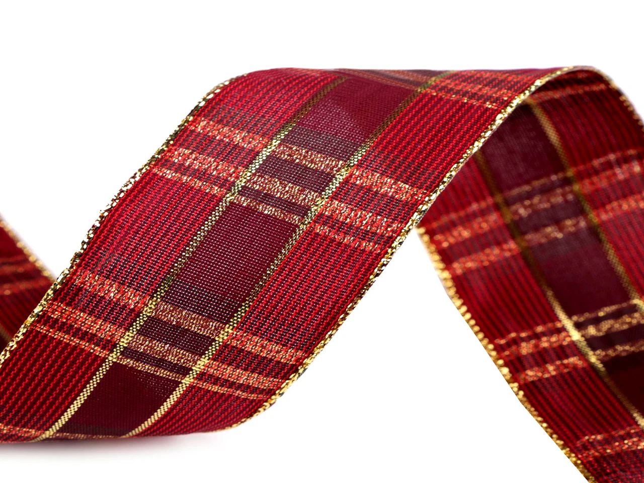 Károvaná stuha s lurexom a drôtom šírka 40 mm- 1m