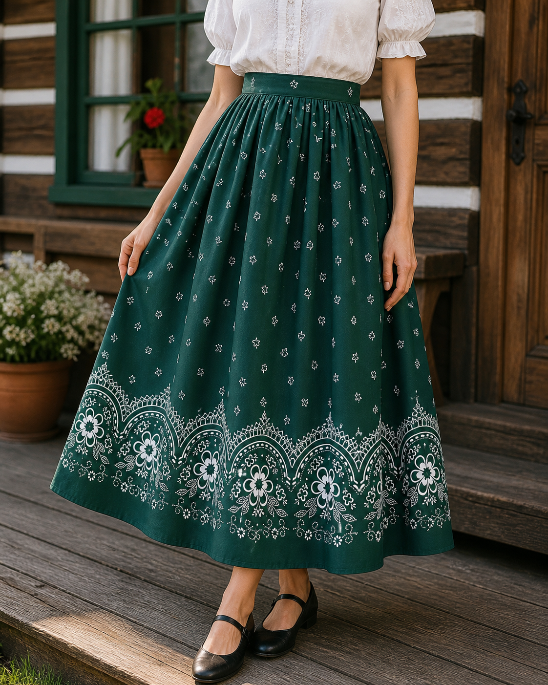 FOLKLÓRNA BORDÚRA NA TMAVOZELENEJ BAVLNE