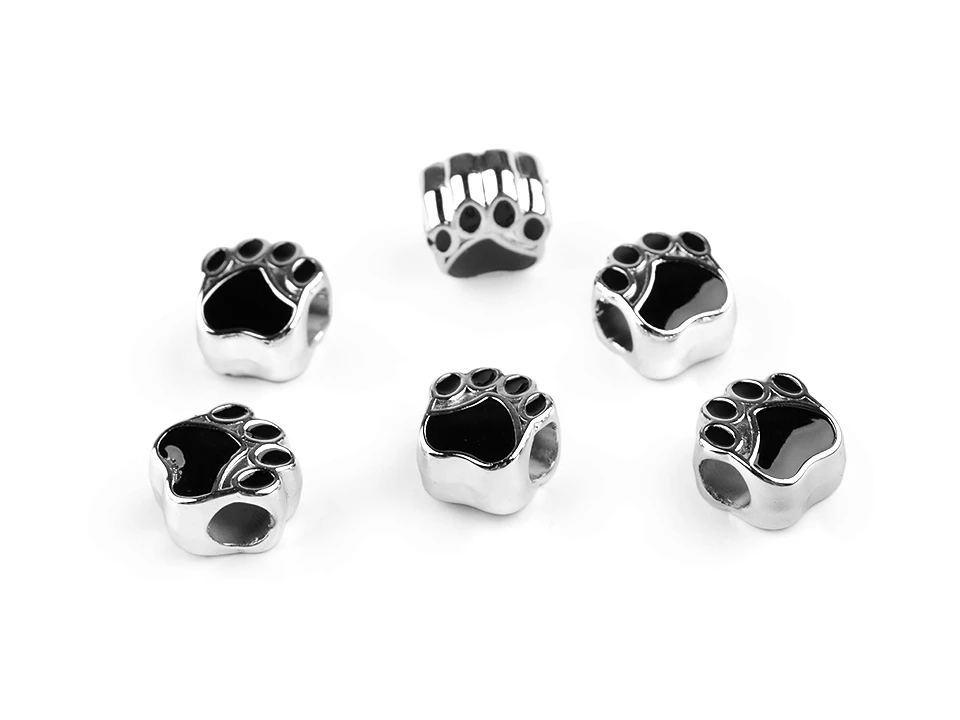 Plastové korálky s veľkým prievlakom labka 11x11 mm- 6ks