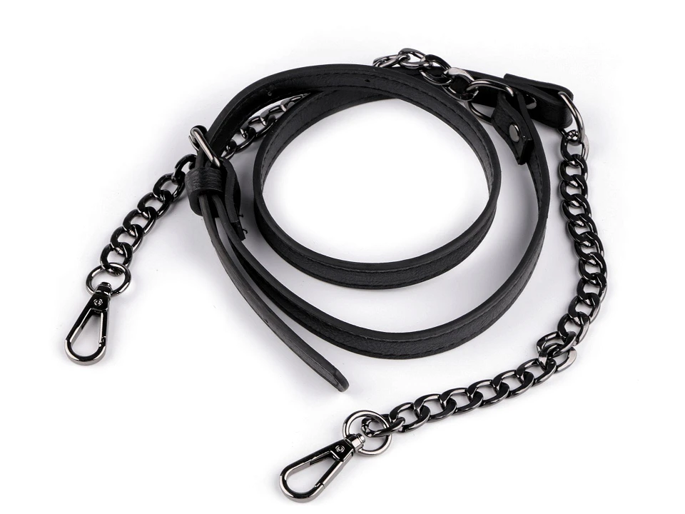 Koženkový popruh / ucho s retiazkou a karabínami na kabelku dĺžka 115-130 cm