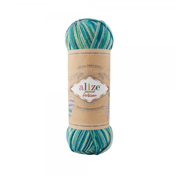 Pletacia vlnená ponožková priadza Alize Superwash Artisan 100g