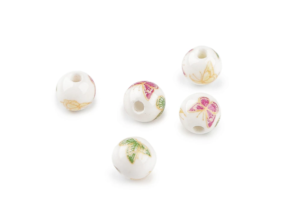 Porcelánové korálky s kvetmi Ø10 mm- 5ks