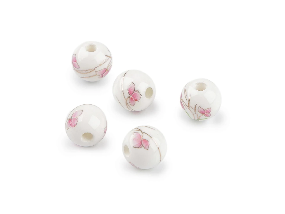 Porcelánové korálky s kvetmi Ø10 mm- 5ks