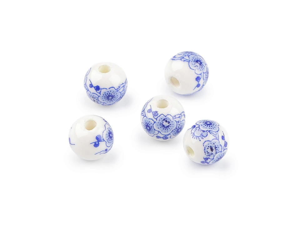Porcelánové korálky s kvetmi Ø10 mm- 5ks