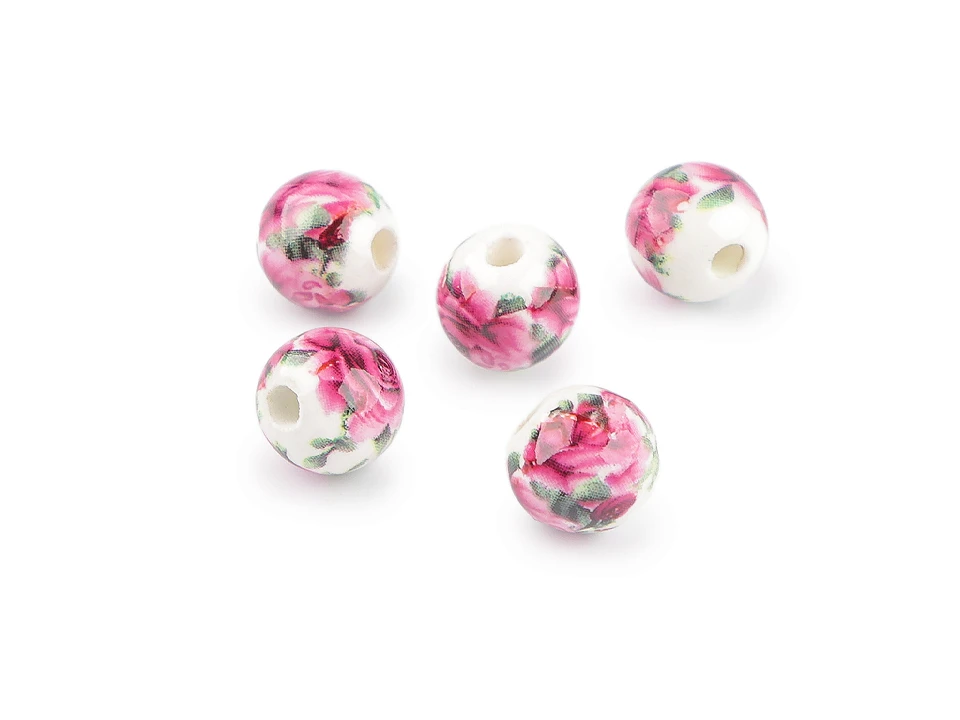 Porcelánové korálky s kvetmi Ø10 mm- 5ks