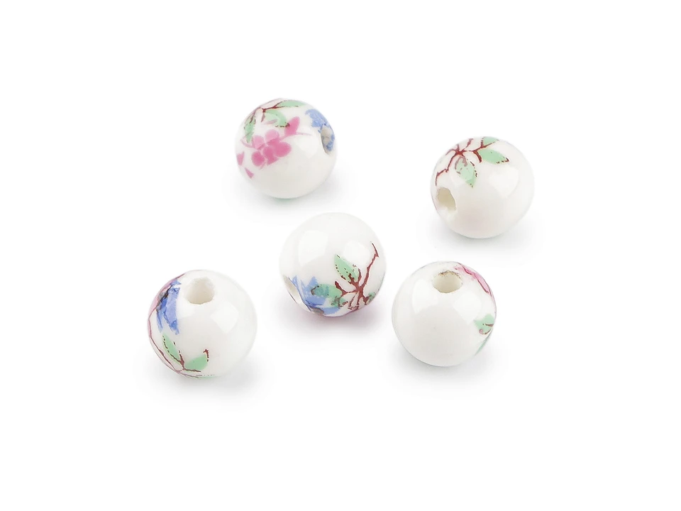Porcelánové korálky s kvetmi Ø10 mm- 5ks