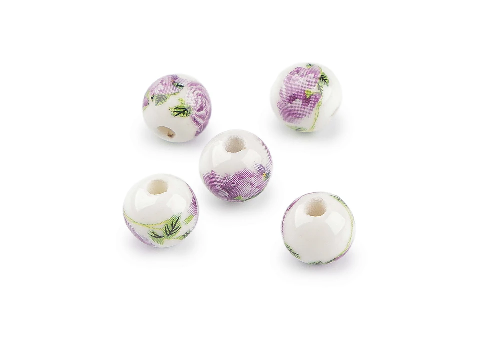 Porcelánové korálky s kvetmi Ø10 mm- 5ks