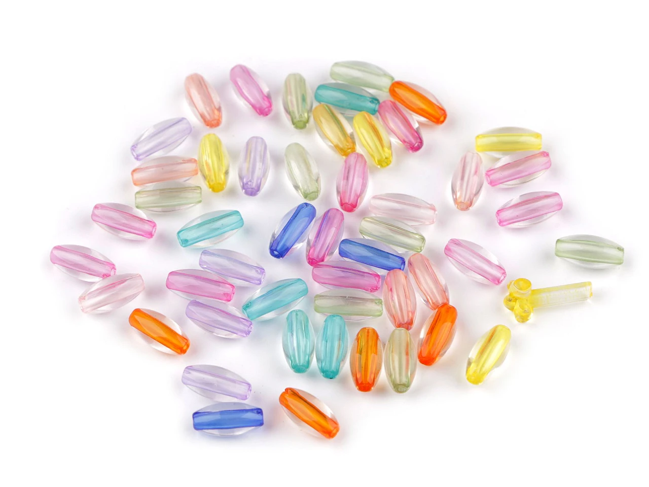 Plastové korálky transparentné s farebným prievlakom 6x12 mm ovál- 20g