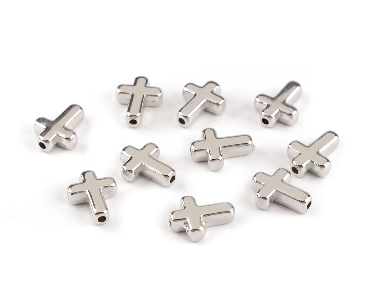 Plastové korálky / komponenty na výrobu šperkov krížik 12x15 mm metalické- 10ks