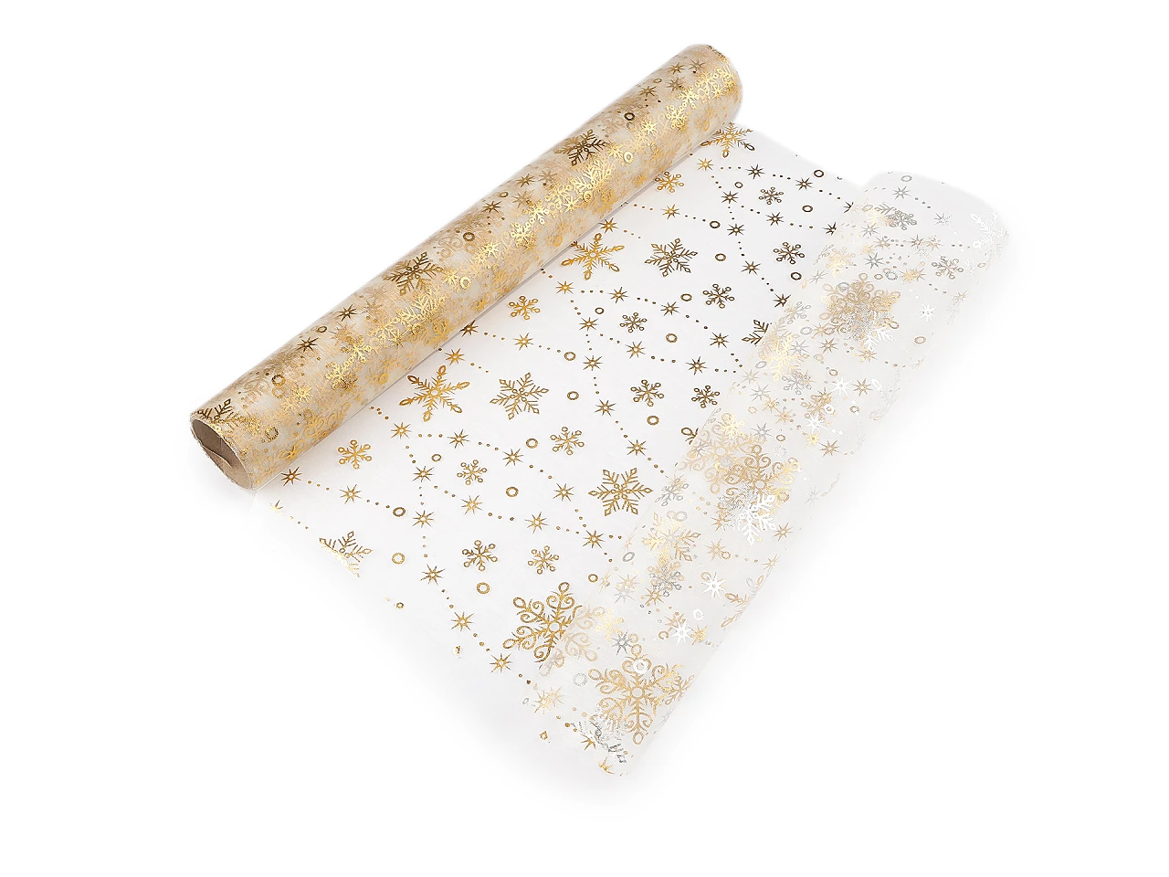Vianočná organza s potlačou - vločka, šírka 36 cm- 4,5m