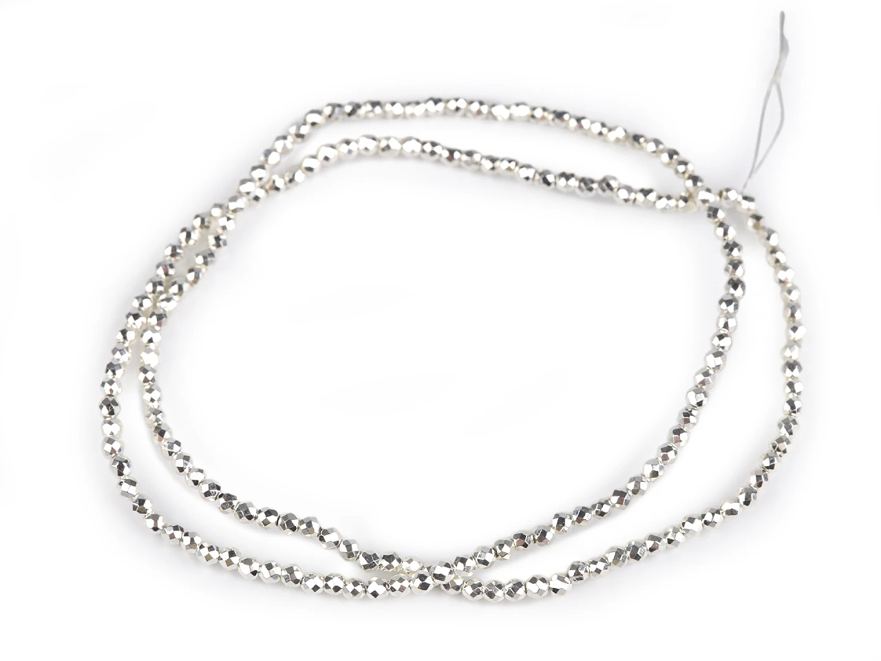 Sklenené korálky brúsené ohňovky 2 mm metalické, na drôtiku