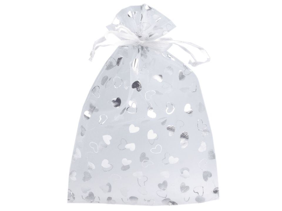 Darčekové vrecúško 14x21 cm organza so srdiečkami - 1 ks