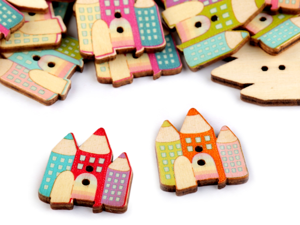 Drevený dekoračný gombík pastelky- 5ks