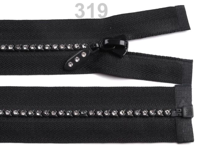 Kostený zips šírka 4 mm dĺžka 65 cm so štrasovými kamienkami - 1 ks