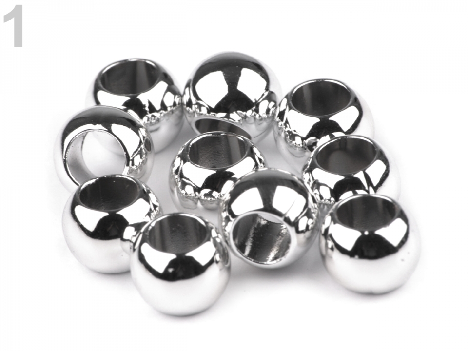 Plastové koráliky Metalic s veľkým prievlakom / plavkové 8x10 mm - 10ks