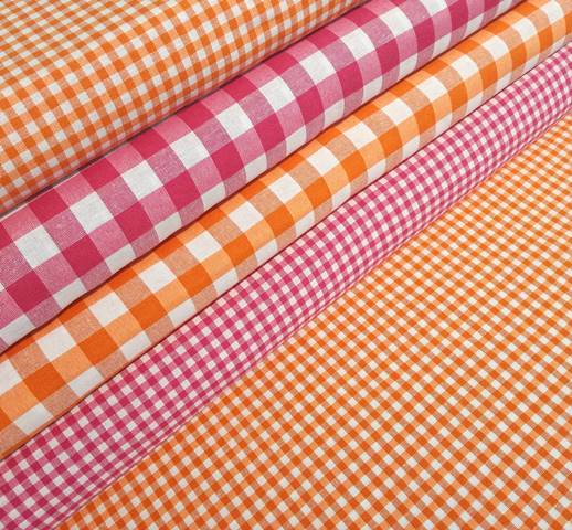ORANŽOVOBIELE MINI KÁRO RUBI NARANJA- OBOJSTRANNÝ KANAFAS