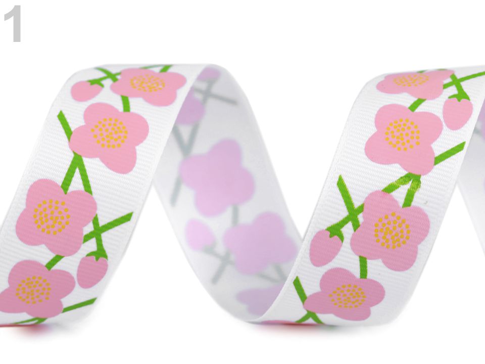 Rypsová stuha kvety šírka 26 mm - 5m