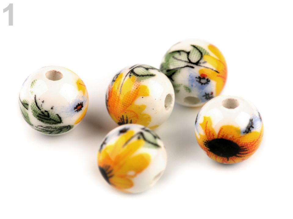 Porcelánové koráliky s kvetmi Ø8 mm - 5ks